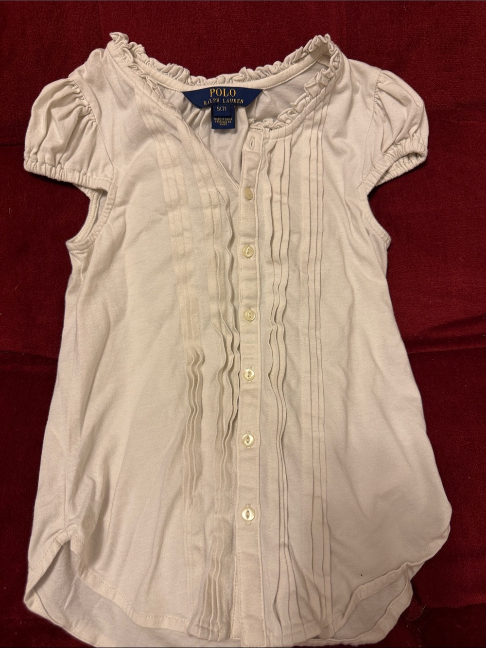Polo by Ralph Lauren Cream Ruffle Pintuck Button-Front Top